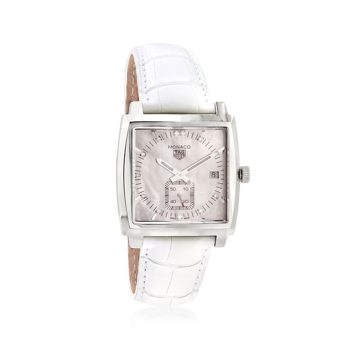 TAG Heuer Monaco Women's 37mm Stainless Steel Watch with Diamond Accents and White Alligator