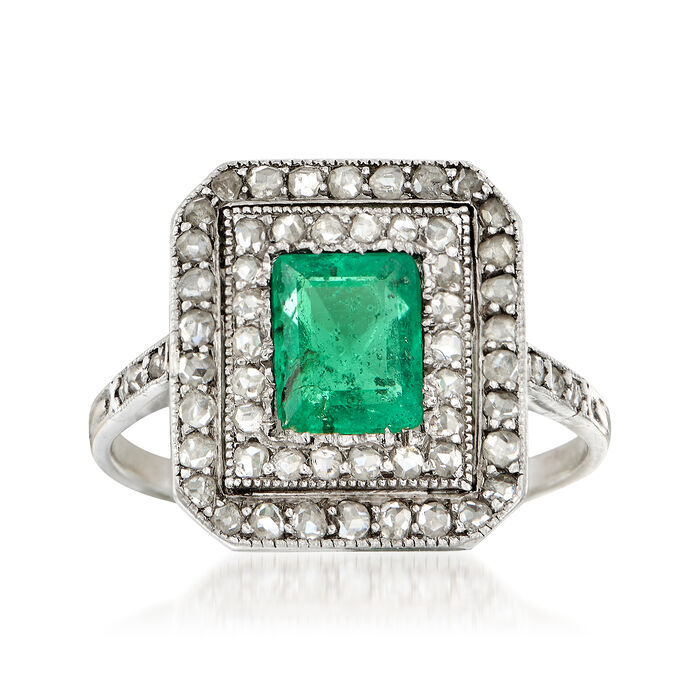C. 1930 Vintage .65 Carat Emerald and .50 ct. t.w. Diamond Ring in 18kt White Gold