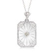 C. 1950 Vintage 8.50 Carat Rock Crystal Filigree Pendant Necklace with Diamond Accent in 14kt White Gold