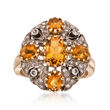 C. 1980 Vintage 2.15 ct. t.w. Citrine and .25 ct. t.w. Diamond Cluster Ring in 18kt Yellow Gold