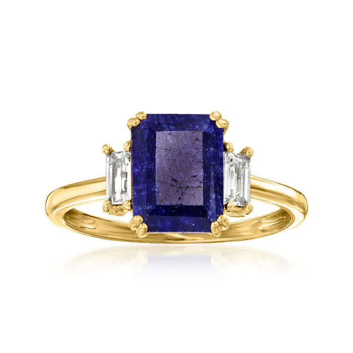 2.70 Carat Sapphire Ring with .30 ct. t.w. White Topaz in 18kt Gold Over Sterling