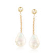 Cultured Pearl Drop Earrings in 14kt Yellow Gold