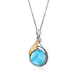 Larimar Pendant Necklace in Sterling Silver and 14kt Yellow Gold