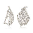 C. 1970 Vintage 1.80 ct. t.w. Round and Baguette Diamond Leaf Clip-On Earrings in 18kt White Gold 