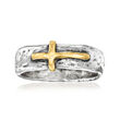 Sterling Silver and 14kt Yellow Gold Sideways Cross Ring