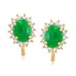 C. 1970 Vintage Jade and .70 ct. t.w. Diamond Earrings in 18kt Yellow Gold