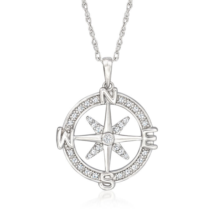 .20 ct. t.w. Diamond Compass Pendant Necklace in Sterling Silver