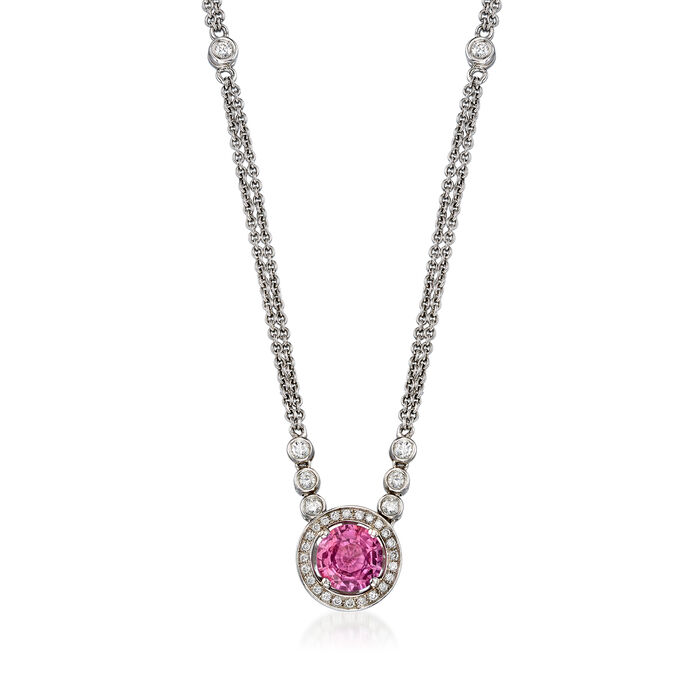 C. 1990 Vintage 1.53 Carat Pink Sapphire and .35 ct. t.w. Diamond Double-Row Necklace in 18kt White Gold