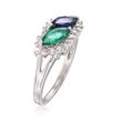 1.00 Carat Sapphire and .70 Carat Emerald Ring with Diamonds in 14kt White Gold