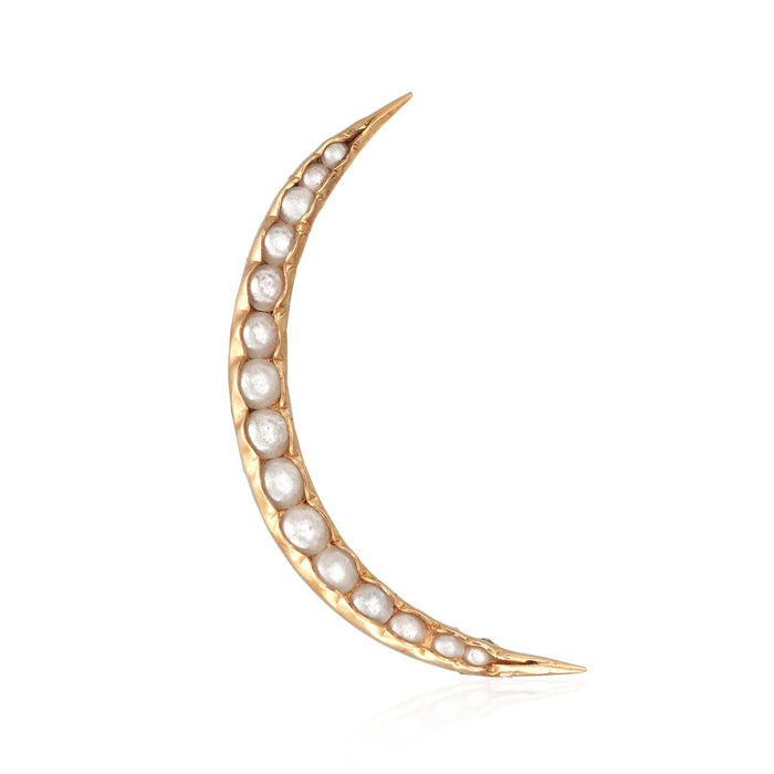 C. 1950 Vintage 1.4x2mm Cultured Pearl Crescent Moon Pin in 10kt Yellow Gold