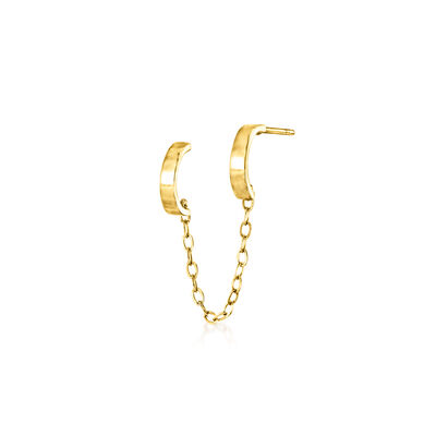 14kt Yellow Gold Double-Piercing C-Hoop and Cable-Chain Earrings