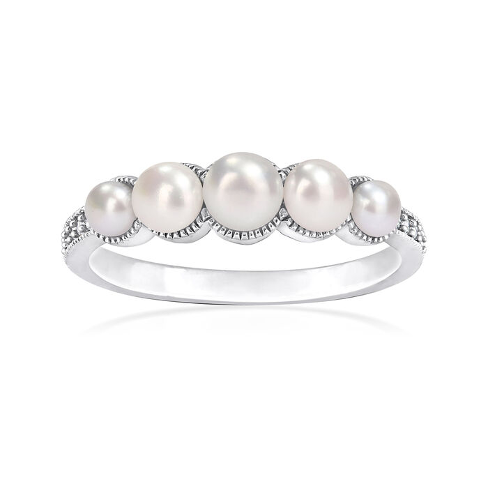 3-4.5mm Cultured Pearl Ring with Diamond Accents in 14kt White Gold