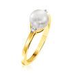 7-7.5mm Cultured Pearl Ring with Diamond Accents in 14kt Yellow Gold