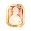 C. 1960 Vintage Orange Shell Cameo Pin in 14kt Yellow Gold
