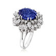 C. 1980 Vintage 6.45 Carat Tanzanite and 2.25 ct. t.w. Diamond Cocktail Ring in 18kt White Gold