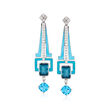 6.90 ct. t.w. London, Sky and White Topaz Drop Earrings with Blue Enamel in Sterling Silver