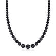5-11mm Onyx Bead Necklace with .24 ct. t.w. Diamonds in Sterling Silver