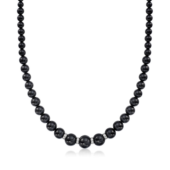 5-11mm Onyx Bead Necklace with .24 ct. t.w. Diamonds in Sterling Silver