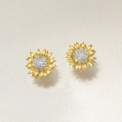 .25 ct. t.w. Diamond Sunflower Earrings in 14kt Yellow Gold