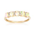Five-Stone Opal and .10 ct. t.w. Diamond Ring in 14kt Yellow Gold