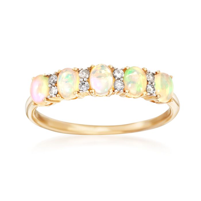 Five-Stone Opal and .10 ct. t.w. Diamond Ring in 14kt Yellow Gold