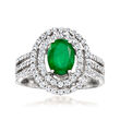 1.10 Carat Emerald and .80 ct. t.w. Diamond Double Halo Ring in 14kt White Gold