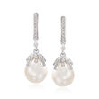 9-9.5mm Cultured Pearl and .12 ct. t.w. Diamond Drop Earrings in Sterling Silver