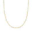3-4mm Cultured Pearl and 14kt Yellow Gold Paper Clip Link Station Necklace