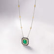 C. 1930 Vintage 5.38 Carat Emerald Necklace With Diamonds and Black Onyx in Platinum and 18kt Gold