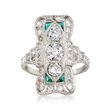 C. 1920 Vintage 1.75 ct. t.w. Diamond Dinner Ring with Synthetic Emerald Accents in Platinum