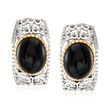 Black Onyx Earrings in Sterling Silver with 14kt Gold
