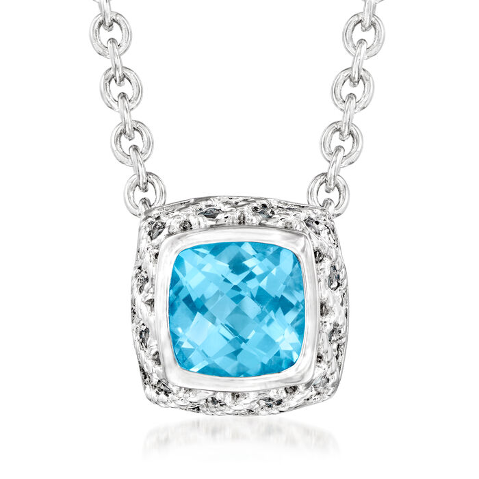 Andrea Candela &quot;Rioja&quot; 2.50 Carat Square Swiss Blue Topaz Necklace in Sterling Silver