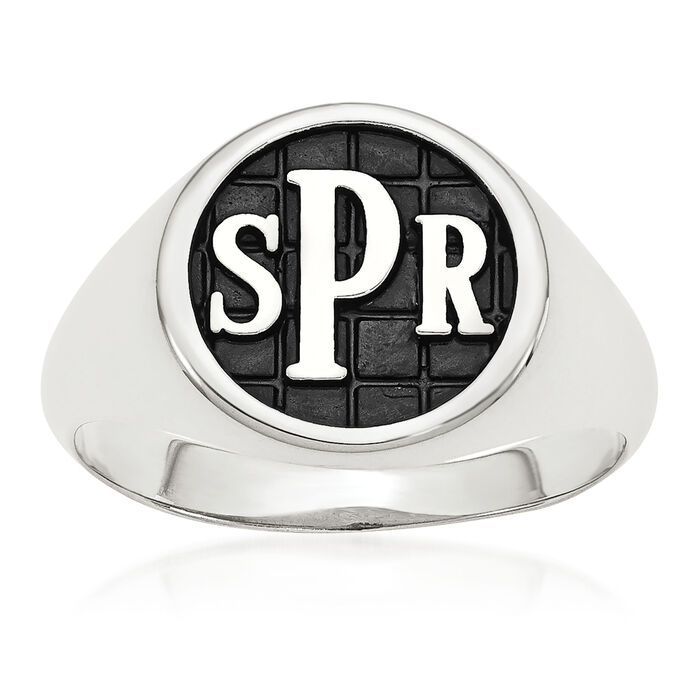 Sterling Silver Antiqued Polished Monogram Signet Ring