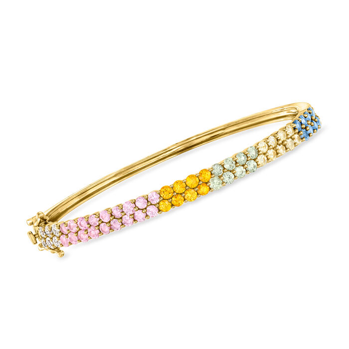 4.10 ct. t.w. Multicolored Sapphire and .42 ct. t.w. Diamond Bangle Bracelet in 14kt Yellow Gold