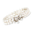 C. 1950 Vintage 5.3-6.3mm Cultured Pearl Two-Row Bracelet with .20 ct. t.w. Diamond Clasp in 14kt White Gold