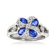 C. 1990 Vintage 1.73 ct. t.w. Sapphire and .32 ct. t.w. Diamond Flower Ring in Platinum