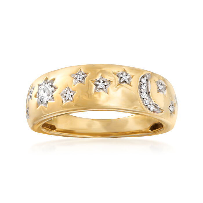 .15 ct. t.w. Diamond Moon and Star Ring in 18kt Gold Over Sterling