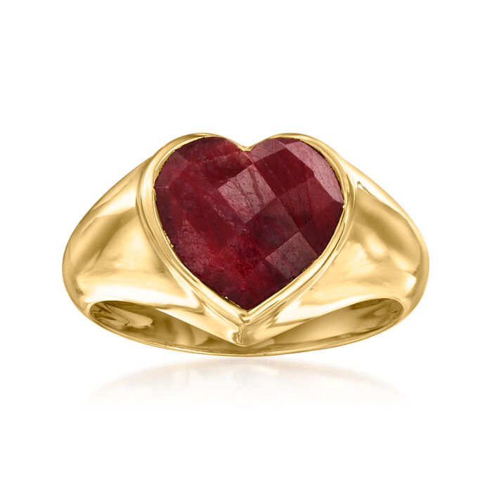 4.90 Carat Ruby Heart Ring in 18kt Gold Over Sterling