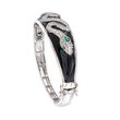 2.10 ct. t.w. CZ and .27 ct. t.w. Simulated Emerald Snake Bangle Bracelet with Black Enamel in Sterling Silver
