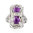 C. 1950 Vintage Brown Shell Cameo and 1.50 ct. t.w. Amethyst Flip Ring with Diamond Accent in 14kt White Gold