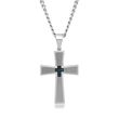 Men's Stainless Steel Cross Pendant Necklace with Blue Diamond Accents