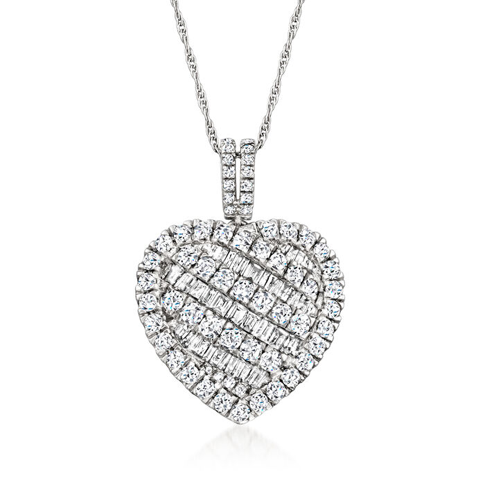 2.00 ct. t.w. Baguette and Round Heart Pendant Necklace in Sterling Silver