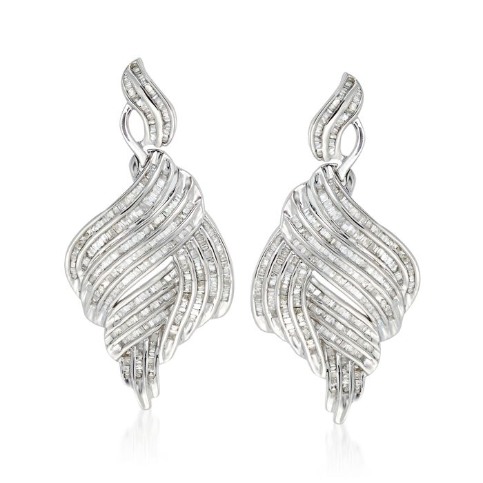 2.00 ct. t.w. Diamond Multi-Row Swirl Drop Earrings in Sterling Silver
