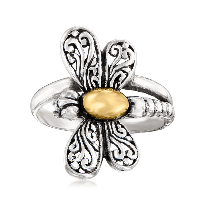 Sterling Silver and 18kt Yellow Gold Bali-Style Dragonfly Ring