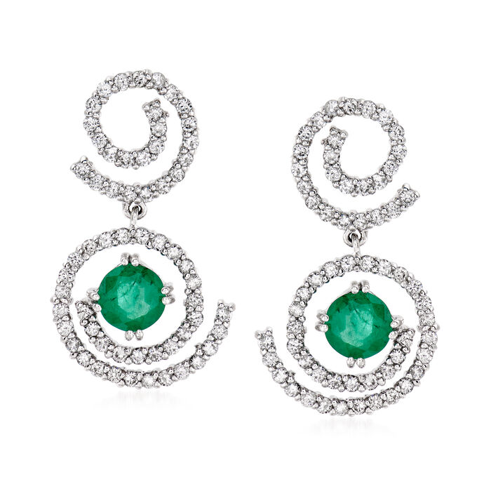 1.80 ct. t.w. Emerald and 1.50 ct. t.w. Diamond Earrings in    14kt White Gold