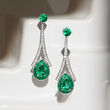 2.60 ct. t.w. Emerald and .36 ct. t.w. Diamond Drop Earrings in 14kt White Gold