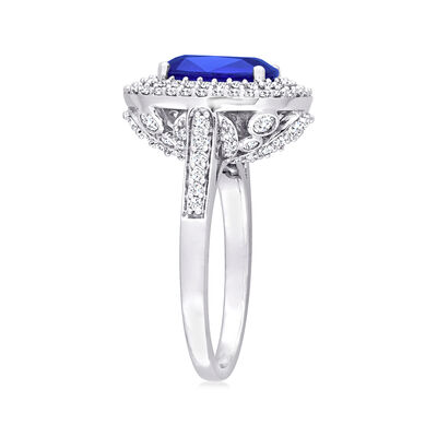 3.90 Carat Sapphire Ring with .98 ct. t.w. Diamonds in 14kt White Gold