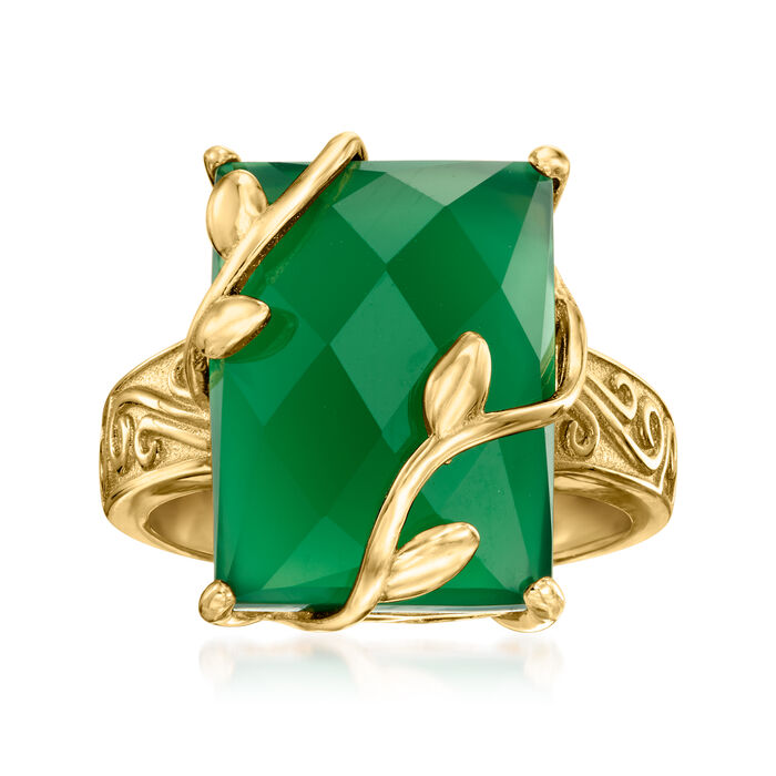 Green Chalcedony Vine Ring in 18kt Gold Over Sterling