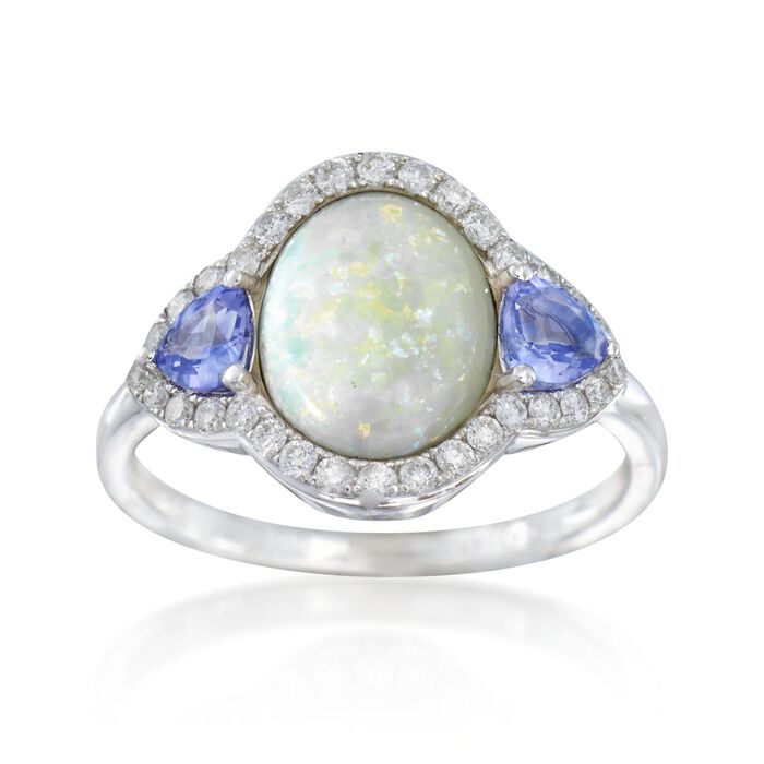 Opal and .40 ct. t.w. Tanzanite Ring with Diamonds in 14kt White Gold