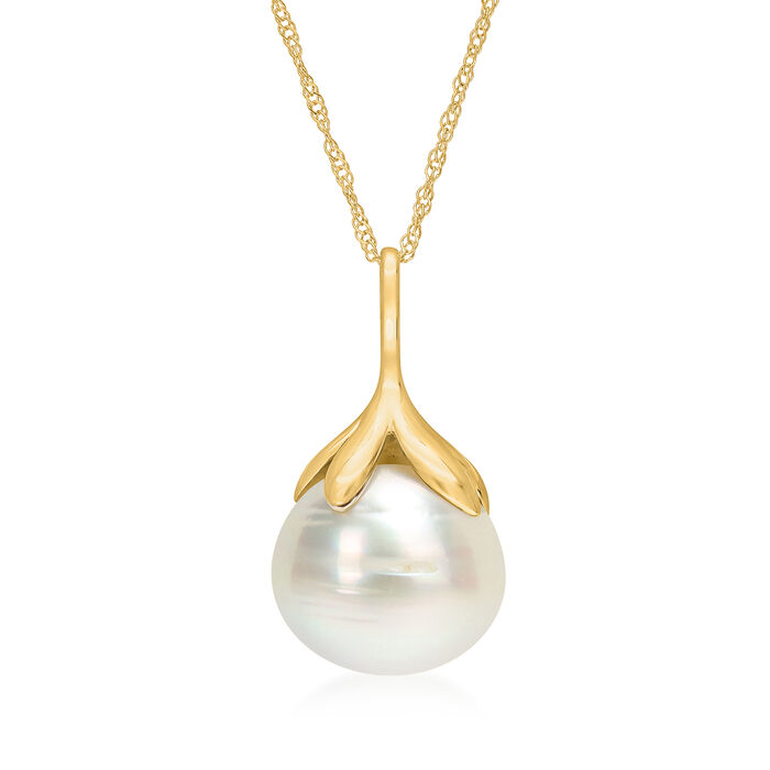 10-11mm Cultured South Sea Pearl Pendant Necklace in 14kt Yellow Gold
